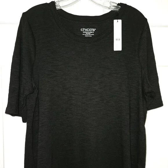 Chicos Slub Elbow-Sleeve Tee Black New With Tags Size Large - Picture 5 of 8